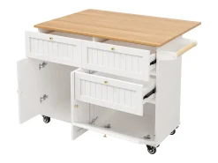 New Hauss Spole Carrinho de cozinha móvel com tampo extensível em folheado de madeira, 3 gavetas e 3 portas incluídas, - 133x70x88cm Branco
