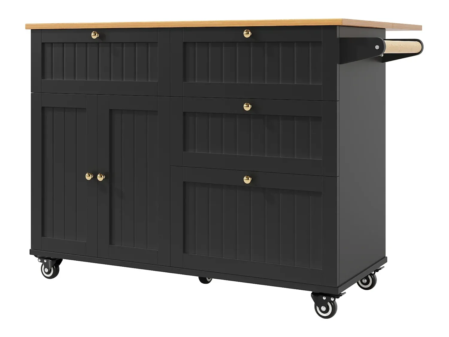 Hauss Spole Carrinho de cozinha móvel com tampo extensível em folheado de madeira, 3 gavetas e 3 portas incluídas, - 133x70x88cm^ Móvel De Arrumação