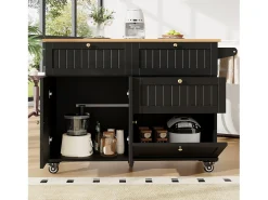 Hauss Spole Carrinho de cozinha móvel com tampo extensível em folheado de madeira, 3 gavetas e 3 portas incluídas, - 133x70x88cm^ Móvel De Arrumação
