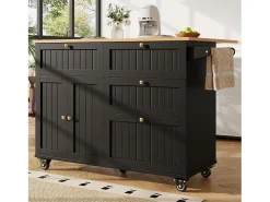 Hauss Spole Carrinho de cozinha móvel com tampo extensível em folheado de madeira, 3 gavetas e 3 portas incluídas, - 133x70x88cm^ Móvel De Arrumação