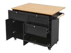 Hauss Spole Carrinho de cozinha móvel com tampo extensível em folheado de madeira, 3 gavetas e 3 portas incluídas, - 133x70x88cm^ Móvel De Arrumação