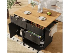 Hauss Spole Carrinho de cozinha móvel com tampo extensível em folheado de madeira, 3 gavetas e 3 portas incluídas, - 133x70x88cm^ Móvel De Arrumação