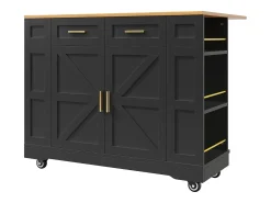 Hauss Spole Carrinho de cozinha móvel com tampo extensível em folheado de madeira, 2 gavetas, 2 portas e prateleiras incluídas, - 120x65x90cm Preto