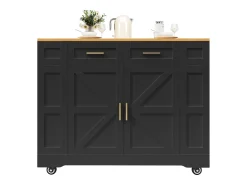 Hauss Spole Carrinho de cozinha móvel com tampo extensível em folheado de madeira, 2 gavetas, 2 portas e prateleiras incluídas, - 120x65x90cm Preto