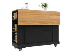 Hauss Spole Carrinho de cozinha móvel com tampo extensível em folheado de madeira, 2 gavetas, 2 portas e prateleiras incluídas, - 120x65x90cm Preto