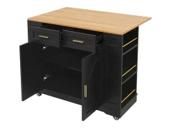 Hauss Spole Carrinho de cozinha móvel com tampo extensível em folheado de madeira, 2 gavetas, 2 portas e prateleiras incluídas, - 120x65x90cm Preto