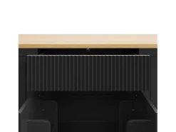 Best Hauss Spole Carrinho de cozinha com 2 portas, 3 gavetas e compartimento para o lixo, puxadores em metal, tampo com textura de madeira Preto