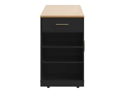 Best Hauss Spole Carrinho de cozinha com 2 portas, 3 gavetas e compartimento para o lixo, puxadores em metal, tampo com textura de madeira Preto