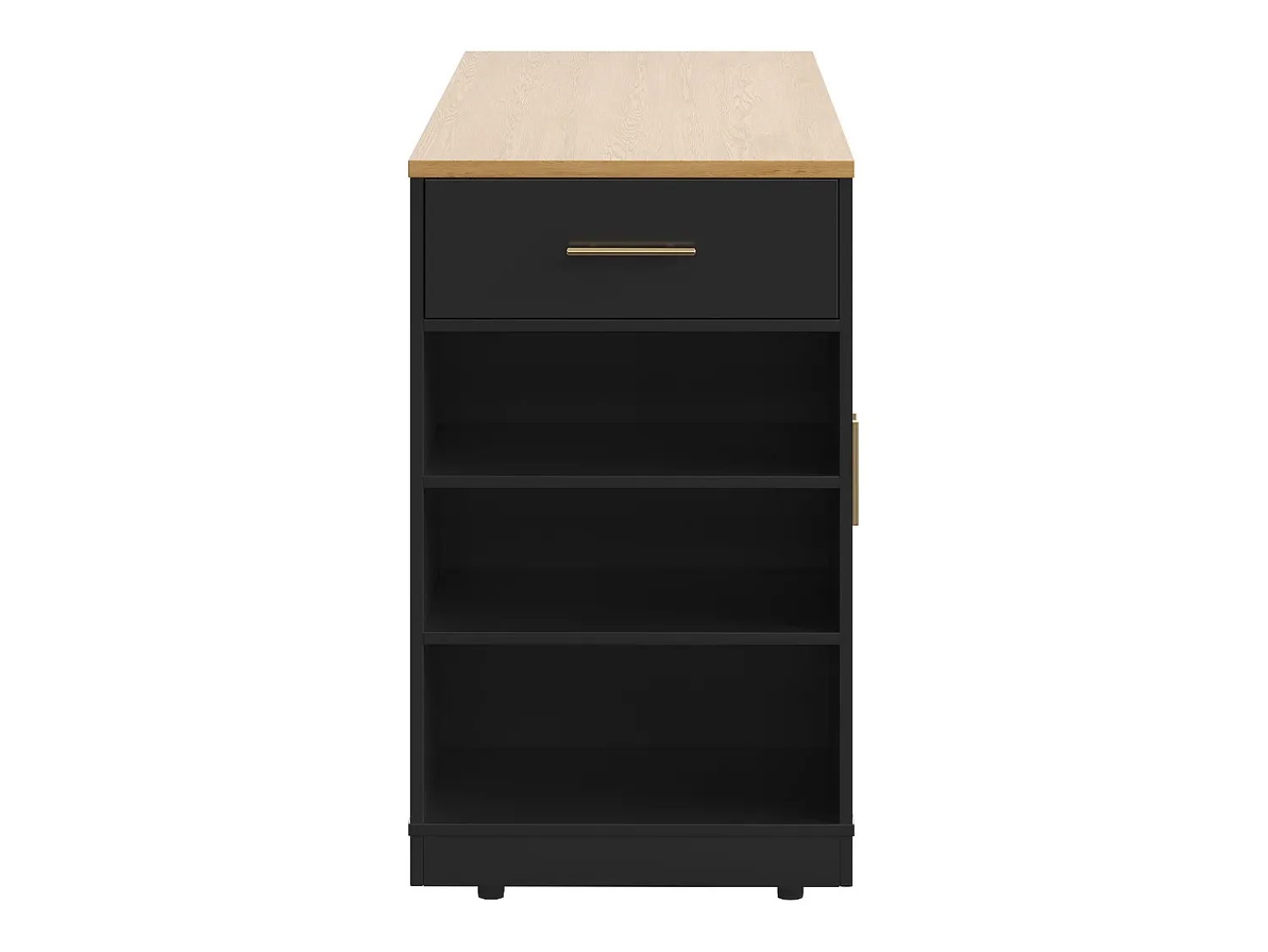 Best Hauss Spole Carrinho de cozinha com 2 portas, 3 gavetas e compartimento para o lixo, puxadores em metal, tampo com textura de madeira Preto