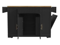 Best Hauss Spole Carrinho de cozinha com 2 portas, 3 gavetas e compartimento para o lixo, puxadores em metal, tampo com textura de madeira Preto