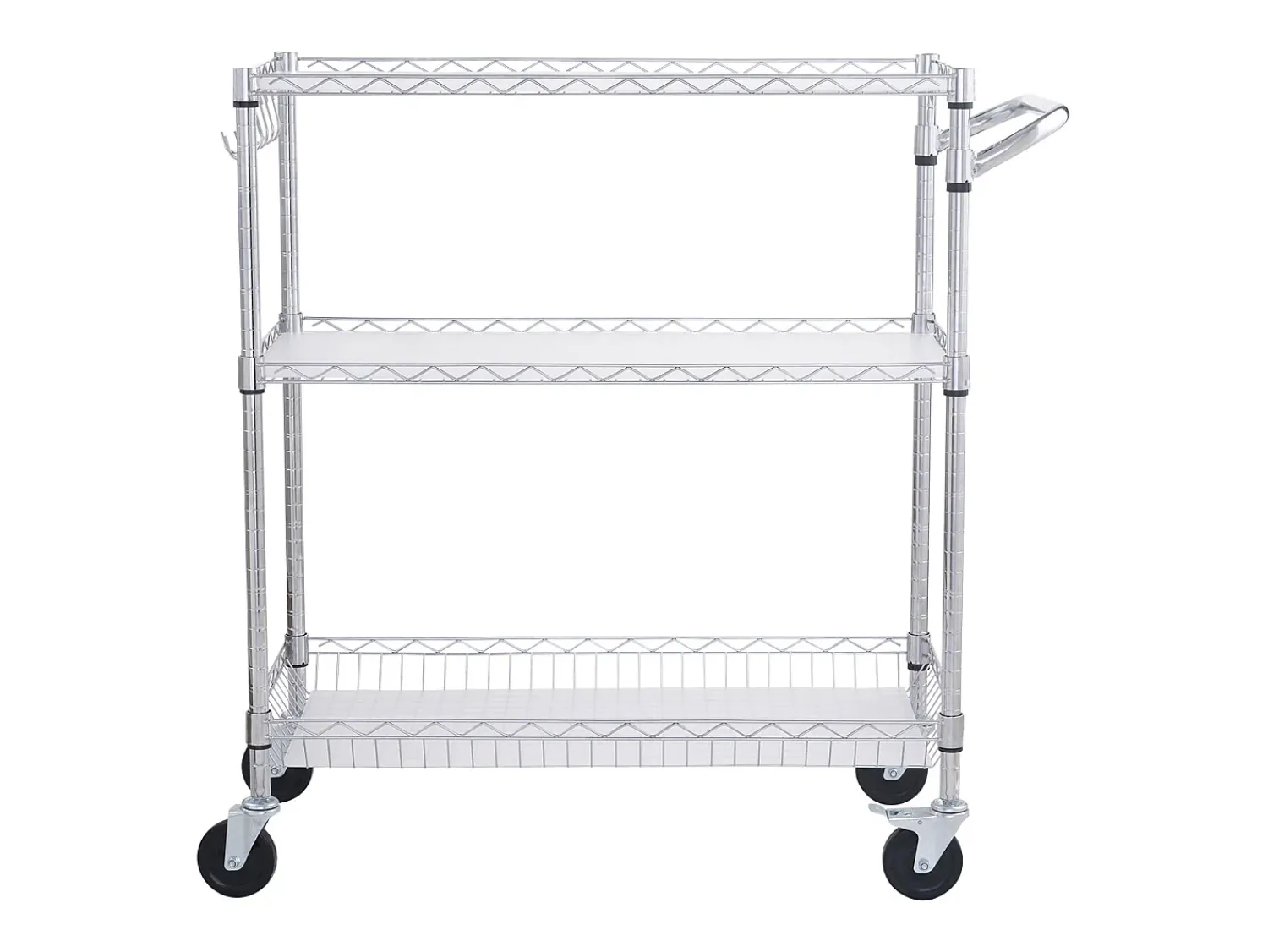 Móvel De Arrumação* Carrinho de Cozinha, SucceBuy Carrinho Utilitário de 3 Andares com Rodízios 89 × 46 × 90 cm 300 kg 6 Ganchos Prateado