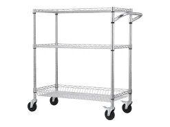 Móvel De Arrumação* Carrinho de Cozinha, SucceBuy Carrinho Utilitário de 3 Andares com Rodízios 89 × 46 × 90 cm 300 kg 6 Ganchos Prateado