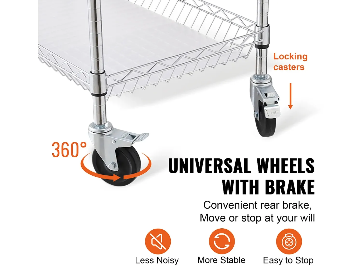 Móvel De Arrumação* Carrinho de Cozinha, SucceBuy Carrinho Utilitário de 3 Andares com Rodízios 89 × 46 × 90 cm 300 kg 6 Ganchos Prateado