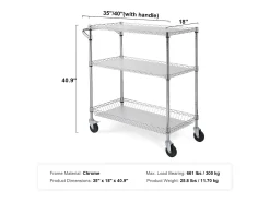 Móvel De Arrumação* Carrinho de Cozinha, SucceBuy Carrinho Utilitário de 3 Andares com Rodízios 89 × 46 × 90 cm 300 kg 6 Ganchos Prateado
