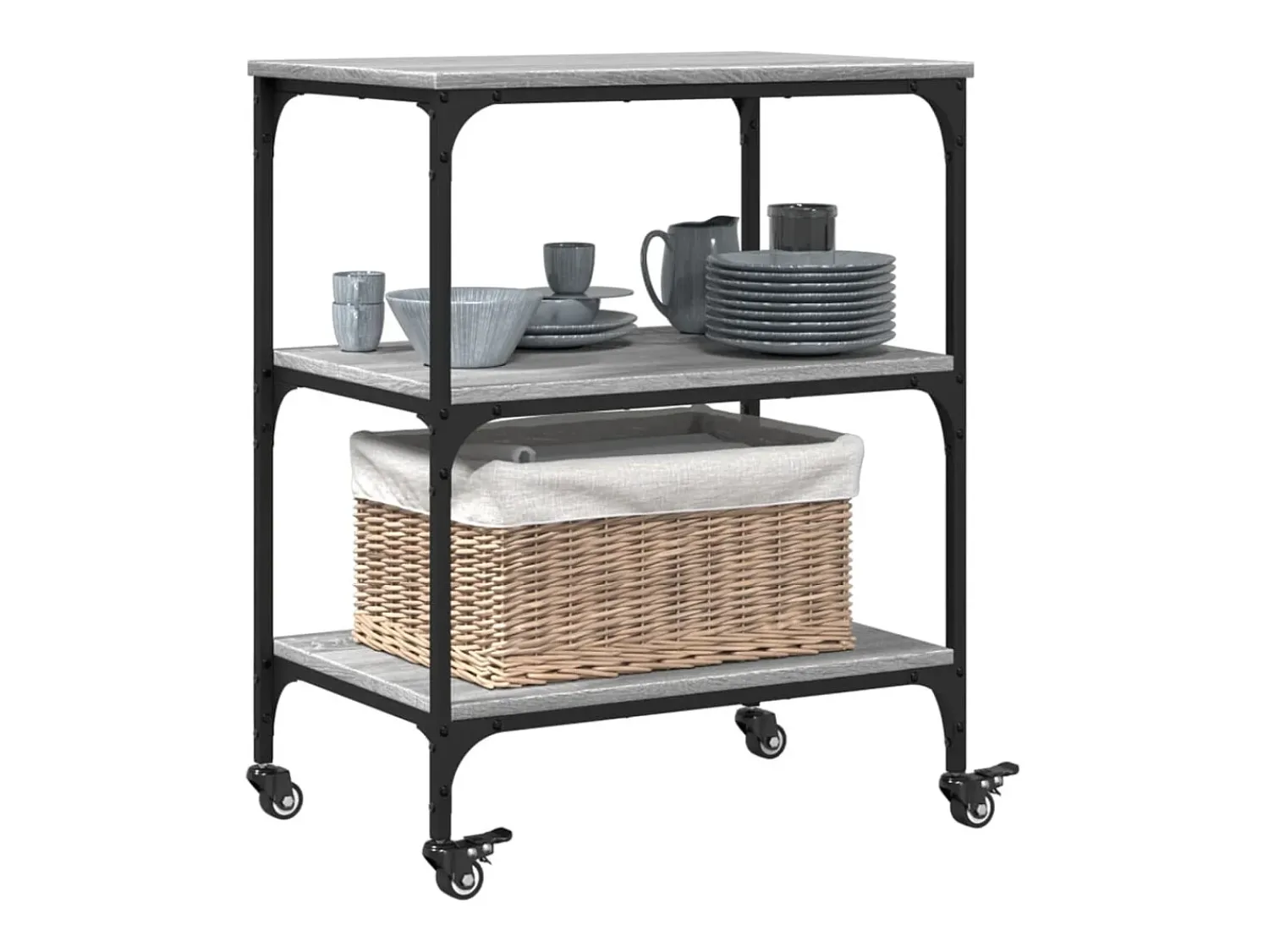 Móvel De Arrumação|vidaxl Carrinho de cozinha 60x41x76 cm derivados madeira cinza sonoma Cinzento