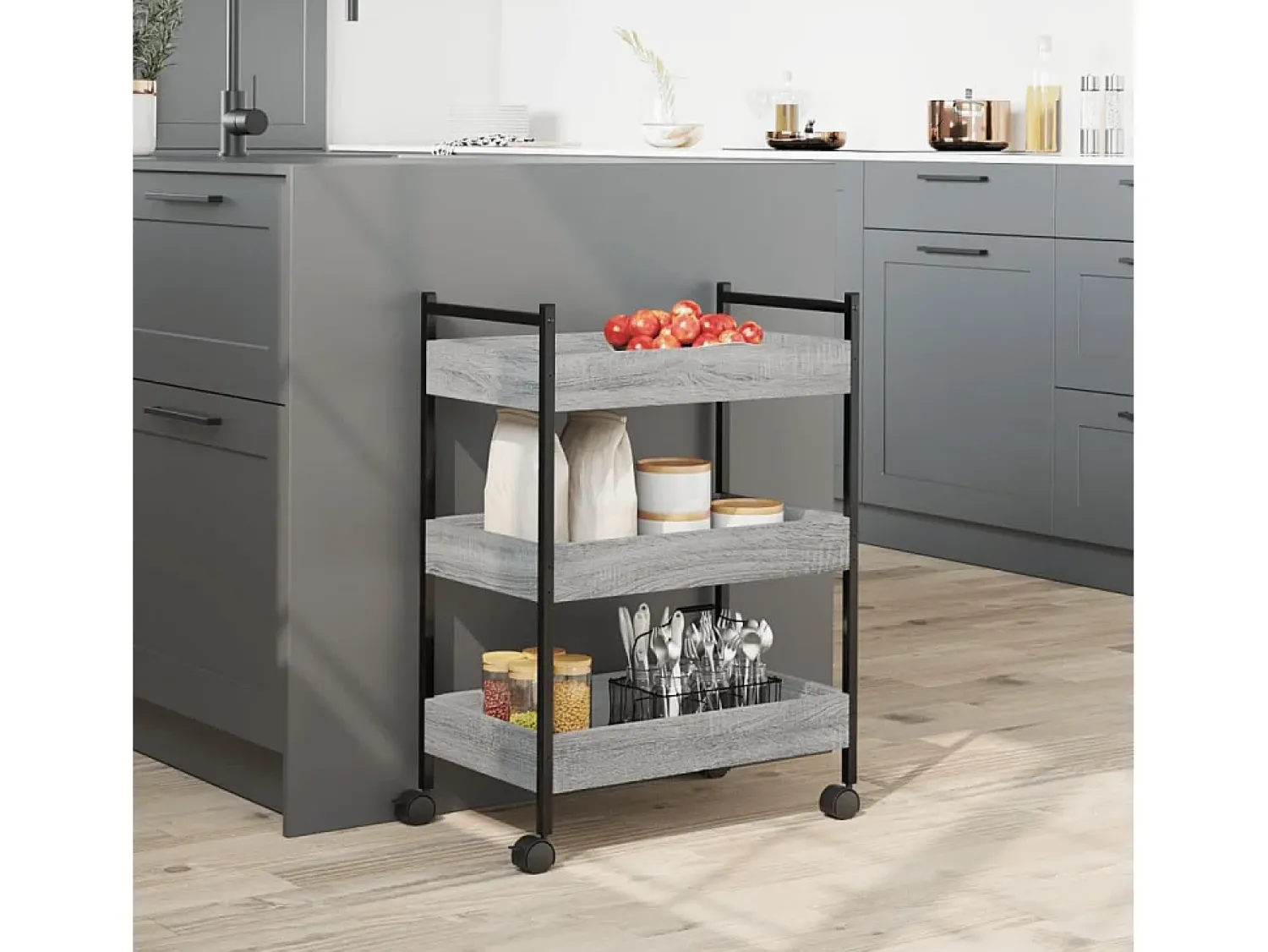 Móvel De Arrumação|vidaxl Carrinho de cozinha 50x30x70 cm derivados madeira cinza sonoma Cinzento