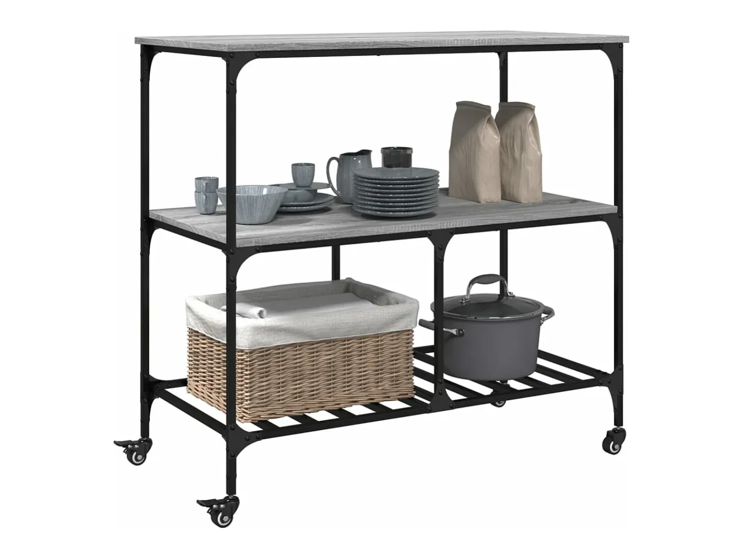 Móvel De Arrumação*vidaxl Carrinho de cozinha 100x50x95 cm derivados madeira cinza sonoma Cinzento