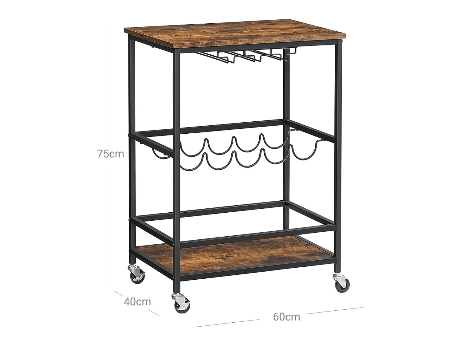 Móvel De Arrumação* Carrinho de cozinha 60x40x75 cm preto vintage castanho Preto / Castanho