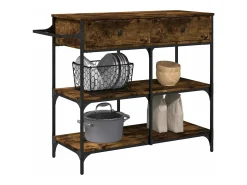 vidaxl Carrinho de cozinha 105x42x95 cm deriv. madeira carvalho fumado^ Móvel De Arrumação