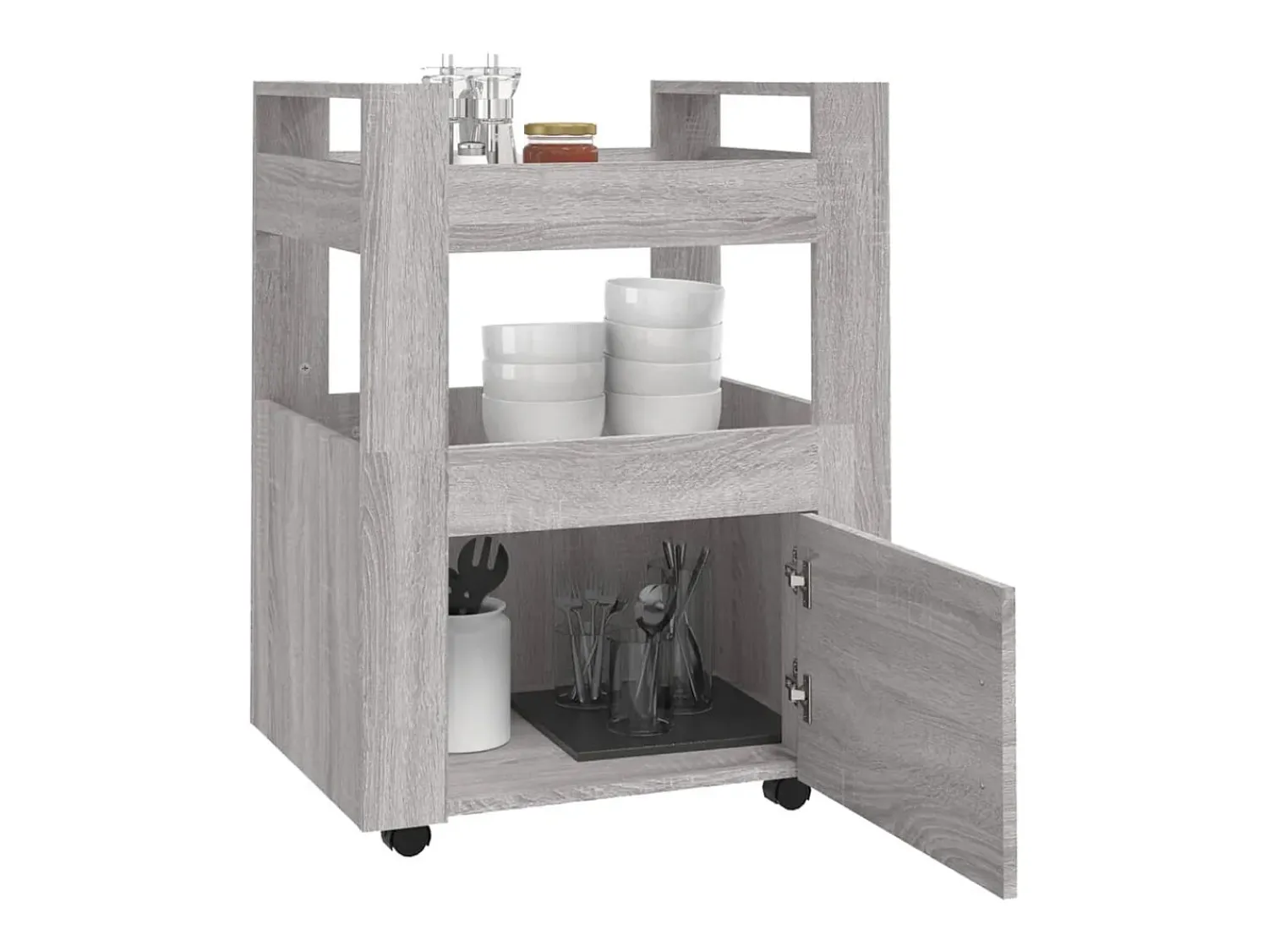 Móvel De Arrumação*vidaxl Carrinho de cozinha 60x45x80 cm derivados madeira cinza sonoma Cinzento
