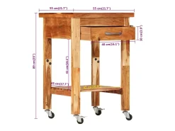 Móvel De Arrumação*vidaxl Carrinho de cozinha 55x55x89 cm madeira de acácia maciça Natural claro