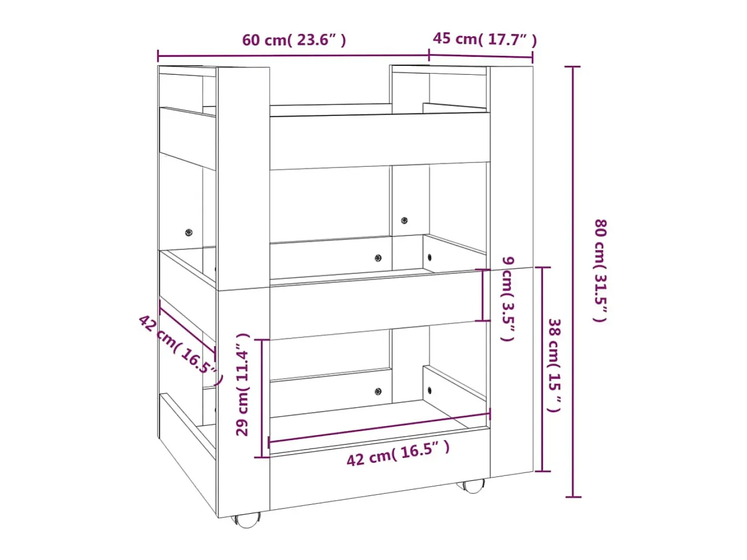 Móvel De Arrumação|vidaxl Carrinho de cozinha 60x45x80 cm derivados de madeira Branco