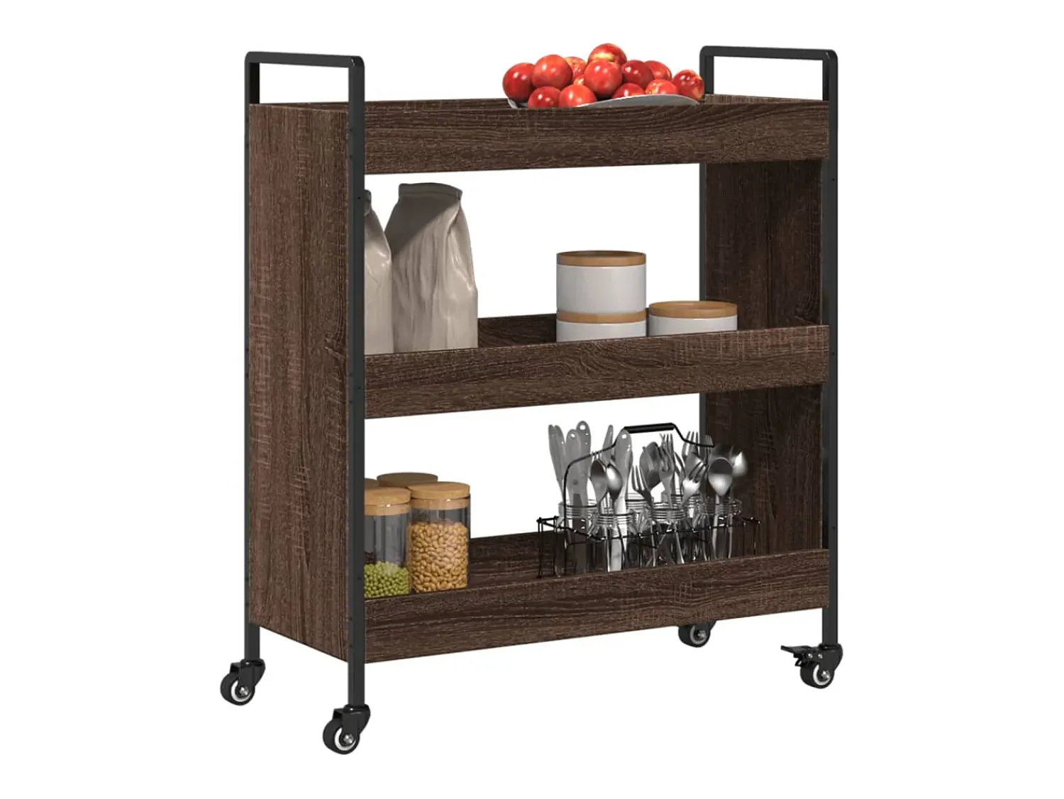 Móvel De Arrumação|vidaxl Carrinho de cozinha 70x30x82cm deriv. madeira carvalho castanho Natural claro