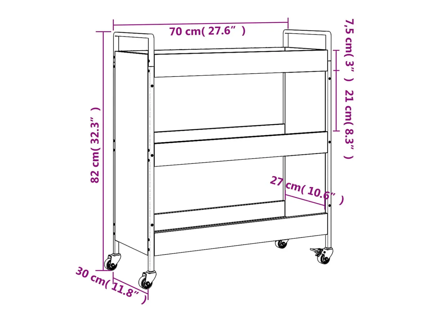 Móvel De Arrumação|vidaxl Carrinho de cozinha 70x30x82cm deriv. madeira carvalho castanho Natural claro
