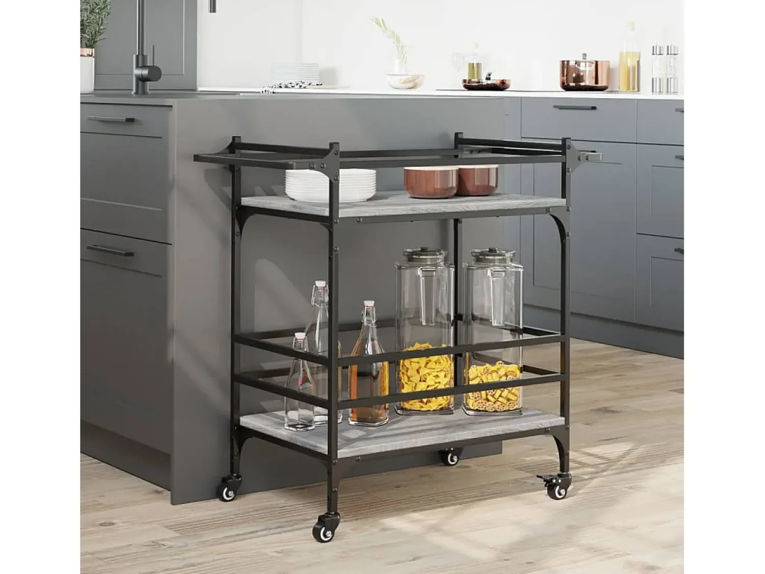Discount vidaxl Carrinho de cozinha 82x40x78,5cm derivados madeira cinza sonoma Cinzento