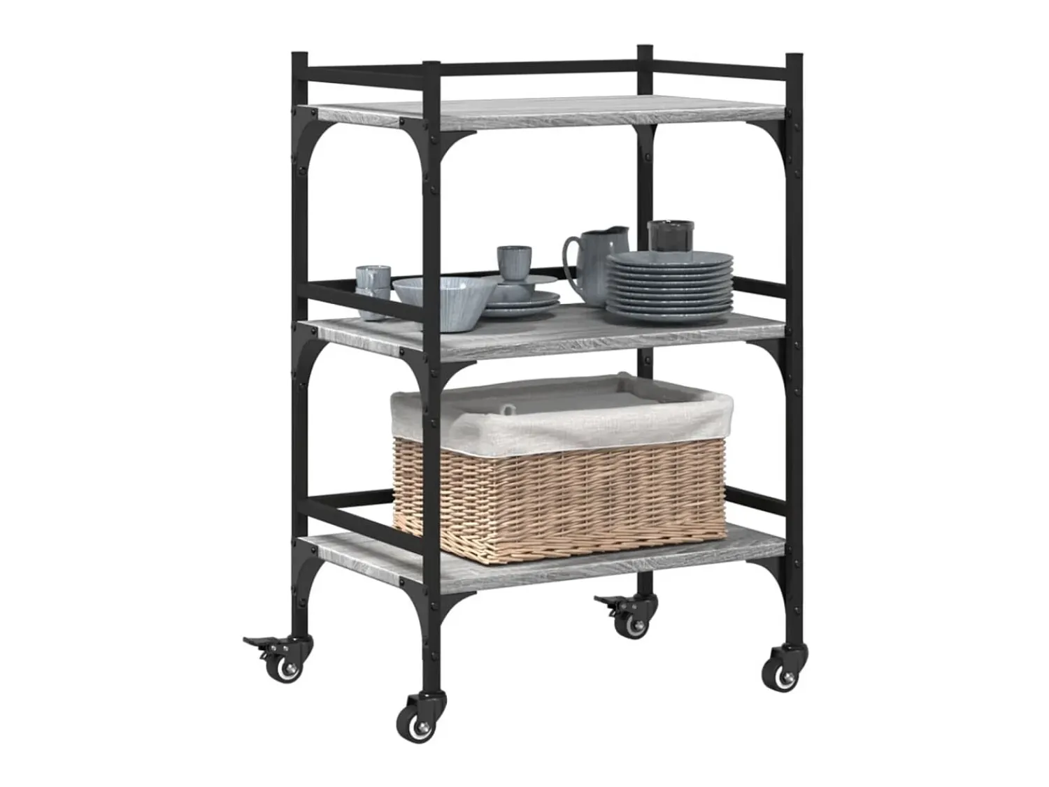 Móvel De Arrumação|vidaxl Carrinho de cozinha 50x35x75,5cm derivados madeira cinza sonoma Cinzento
