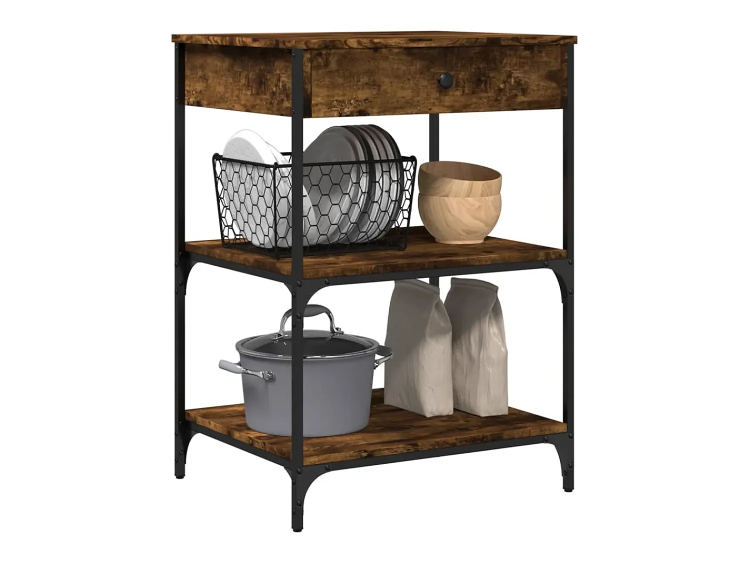 Móvel De Arrumação|vidaxl Carrinho de cozinha 60x48x89,5cm deriv. madeira carvalho fumado Natural claro