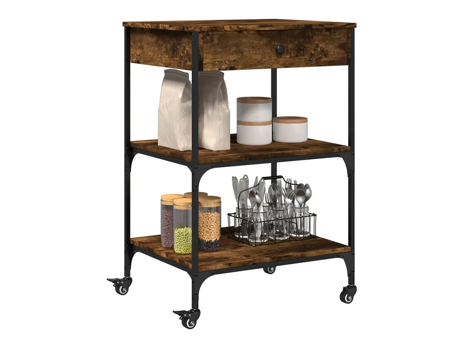 Móvel De Arrumação|vidaxl Carrinho de cozinha 60x48x89,5cm deriv. madeira carvalho fumado Natural claro