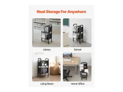 Acessórios De Arrumação* Carrinho de Livros SucceBuy, Capacidade de Carga 70 kg, Carrinho de Biblioteca, 45 x 33 x 88 cm, Prateleira de Armazenamento de Livros Dupla Face em L, Preto