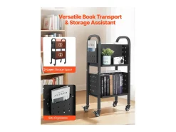 Acessórios De Arrumação* Carrinho de Livros SucceBuy, Capacidade de Carga 70 kg, Carrinho de Biblioteca, 45 x 33 x 88 cm, Prateleira de Armazenamento de Livros Dupla Face em L, Preto