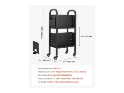 Acessórios De Arrumação* Carrinho de Livros SucceBuy, Capacidade de Carga 70 kg, Carrinho de Biblioteca, 45 x 33 x 88 cm, Prateleira de Armazenamento de Livros Dupla Face em L, Preto