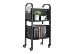 Acessórios De Arrumação* Carrinho de Livros SucceBuy, Capacidade de Carga 70 kg, Carrinho de Biblioteca, 45 x 33 x 88 cm, Prateleira de Armazenamento de Livros Dupla Face em L, Preto