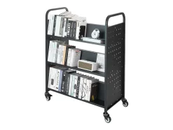 Acessórios De Arrumação* Carrinho de Livros SucceBuy, Capacidade de Carga 150 kg, 97x51,5x122,5 cm, Prateleira de Armazenamento de Livros Dupla Face em W com Rodas Freio Duplo, Preto