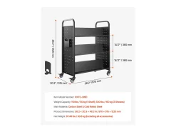 Acessórios De Arrumação* Carrinho de Livros SucceBuy, Capacidade de Carga 150 kg, 97x51,5x122,5 cm, Prateleira de Armazenamento de Livros Dupla Face em W com Rodas Freio Duplo, Preto