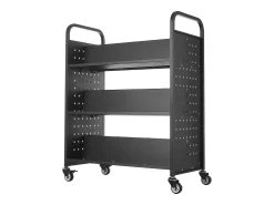 Acessórios De Arrumação* Carrinho de Livros SucceBuy, Capacidade de Carga 150 kg, 97x51,5x122,5 cm, Prateleira de Armazenamento de Livros Dupla Face em W com Rodas Freio Duplo, Preto