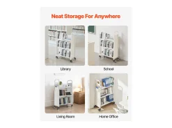Carrinho de Livros SucceBuy, Capacidade de Carga 150 kg, Carrinho de Biblioteca, 77 x 38 x 122 cm, Prateleira de Armazenamento de Livros Face Única em V,^ Acessórios De Arrumação