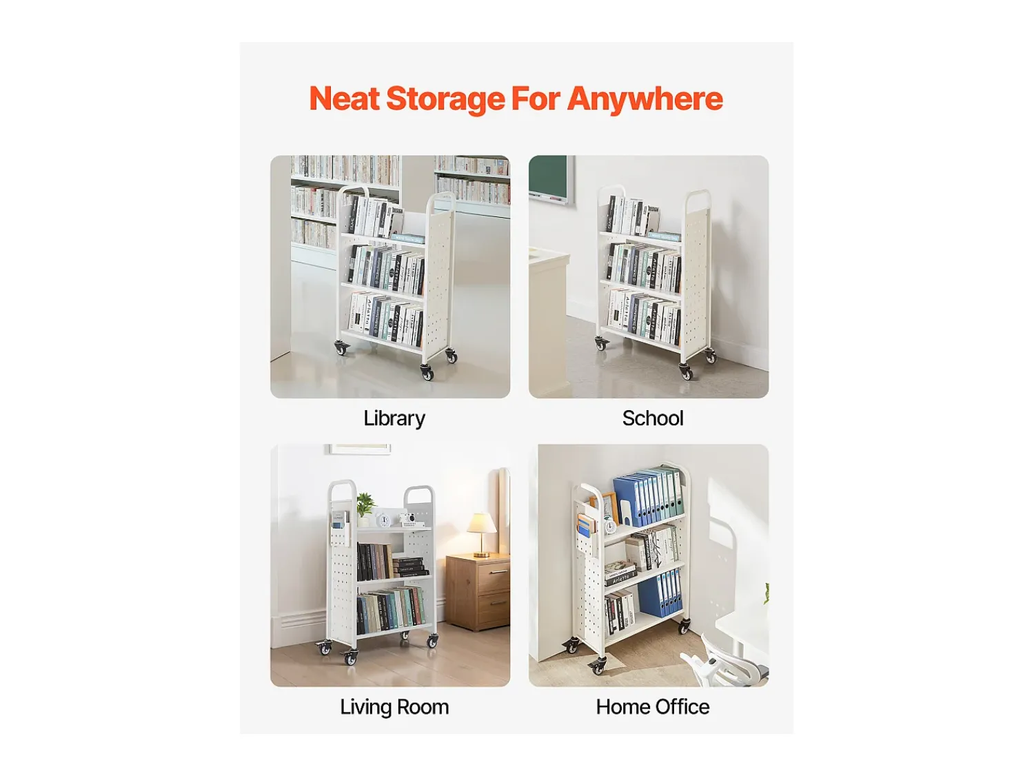 Carrinho de Livros SucceBuy, Capacidade de Carga 150 kg, Carrinho de Biblioteca, 77 x 38 x 122 cm, Prateleira de Armazenamento de Livros Face Única em V,^ Acessórios De Arrumação