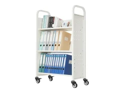 Carrinho de Livros SucceBuy, Capacidade de Carga 150 kg, Carrinho de Biblioteca, 77 x 38 x 122 cm, Prateleira de Armazenamento de Livros Face Única em V,^ Acessórios De Arrumação