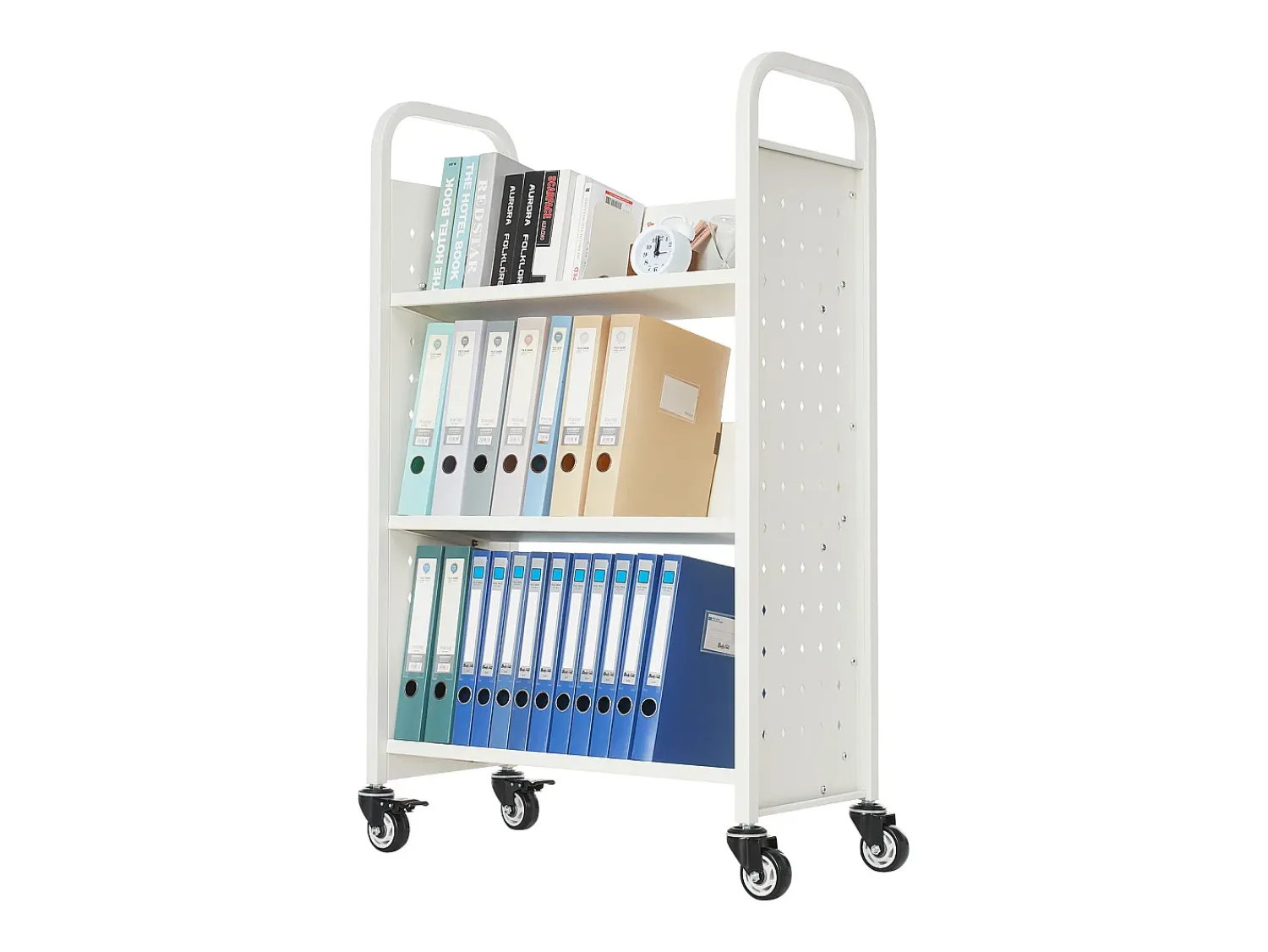 Carrinho de Livros SucceBuy, Capacidade de Carga 150 kg, Carrinho de Biblioteca, 77 x 38 x 122 cm, Prateleira de Armazenamento de Livros Face Única em V,^ Acessórios De Arrumação