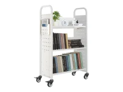 Carrinho de Livros SucceBuy, Capacidade de Carga 150 kg, Carrinho de Biblioteca, 77 x 38 x 122 cm, Prateleira de Armazenamento de Livros Face Única em V,^ Acessórios De Arrumação