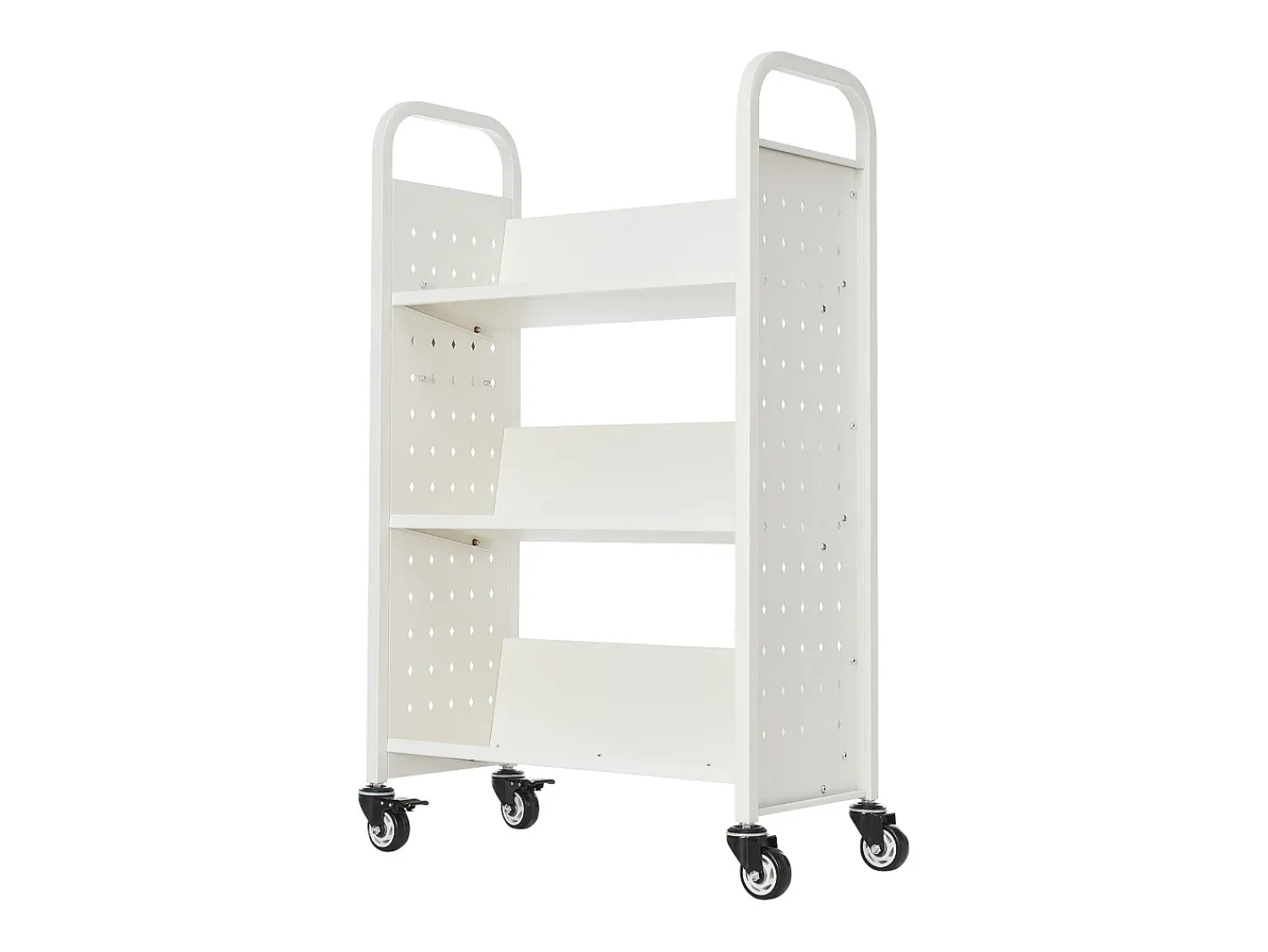 Carrinho de Livros SucceBuy, Capacidade de Carga 150 kg, Carrinho de Biblioteca, 77 x 38 x 122 cm, Prateleira de Armazenamento de Livros Face Única em V,^ Acessórios De Arrumação