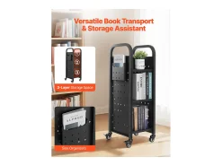Acessórios De Arrumação| Carrinho de Livros SucceBuy, Capacidade de Carga 100 kg, Carrinho de Biblioteca, 32 x 35 x 93,5 cm, Prateleira de Armazenamento de Livros Face Única em L, Preto