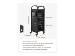 Acessórios De Arrumação| Carrinho de Livros SucceBuy, Capacidade de Carga 100 kg, Carrinho de Biblioteca, 32 x 35 x 93,5 cm, Prateleira de Armazenamento de Livros Face Única em L, Preto