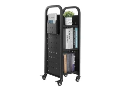 Acessórios De Arrumação| Carrinho de Livros SucceBuy, Capacidade de Carga 100 kg, Carrinho de Biblioteca, 32 x 35 x 93,5 cm, Prateleira de Armazenamento de Livros Face Única em L, Preto