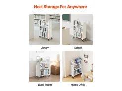 Acessórios De Arrumação* Carrinho de Livros SucceBuy, Capacidade de Carga 150 kg, Carrinho de Biblioteca, 77 x 38 x 122 cm, Prateleira de Armazenamento de Livros Face Única em L, Branco