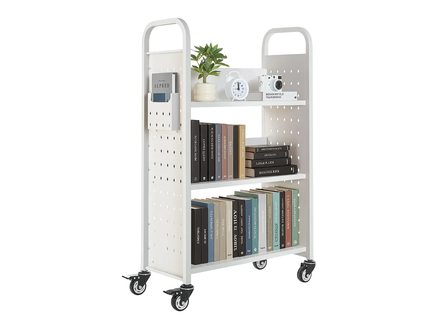 Acessórios De Arrumação* Carrinho de Livros SucceBuy, Capacidade de Carga 150 kg, Carrinho de Biblioteca, 77 x 38 x 122 cm, Prateleira de Armazenamento de Livros Face Única em L, Branco